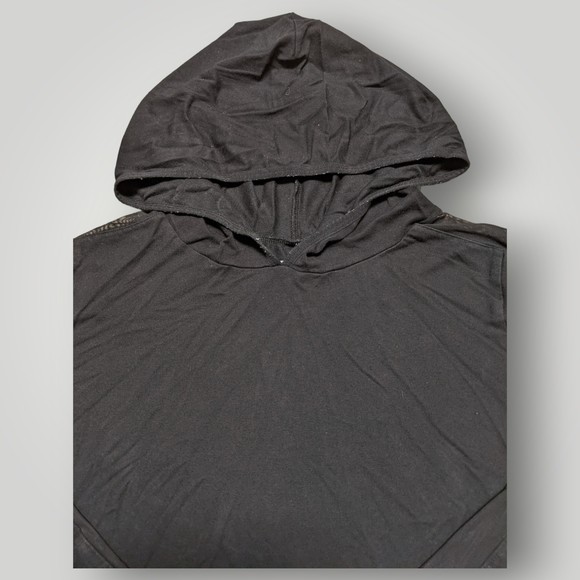 FOREVER 21 Cropped Hooded Sweatshirt Women's Size M BLACK STRETCH Hoodie - Picture 3 of 13